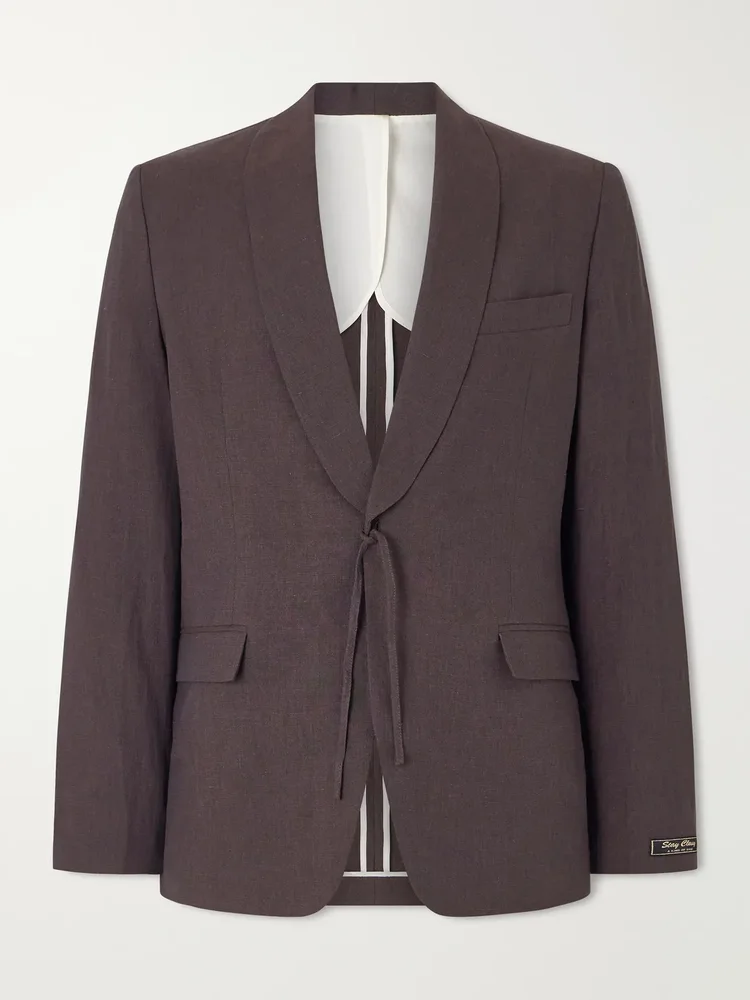 Shinji Shawl-Collar Linen Suit Jacket