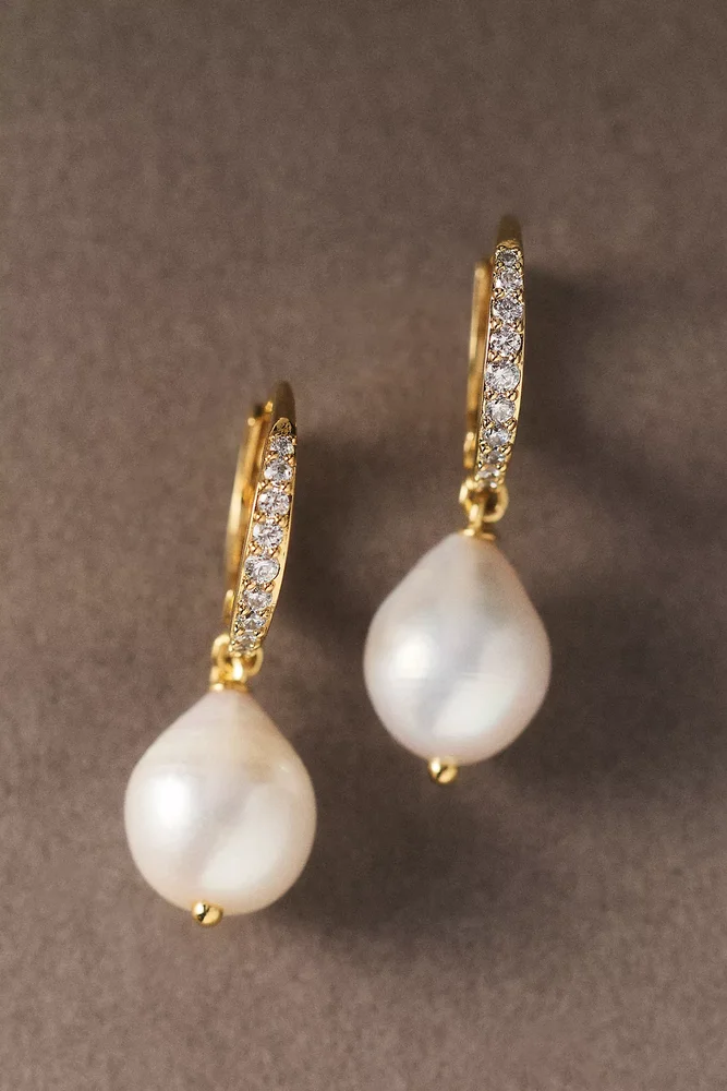 Madrid Freshwater Pearl Drop Hoop Earrings