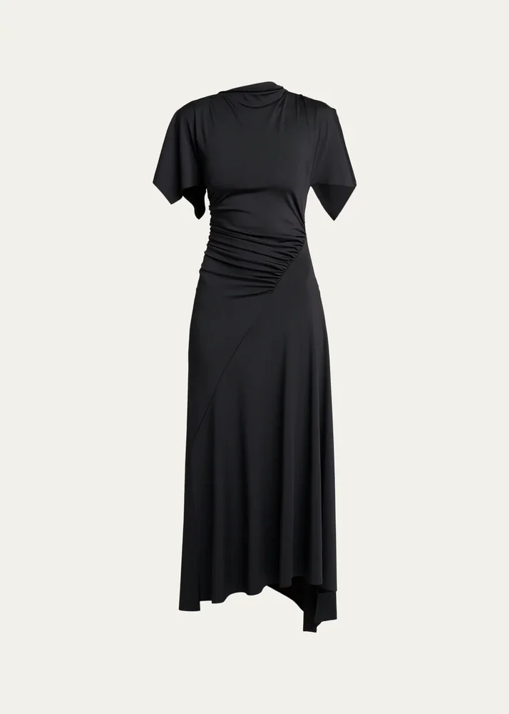 Blousey Asymmetric Short-Sleeve Midi Dress