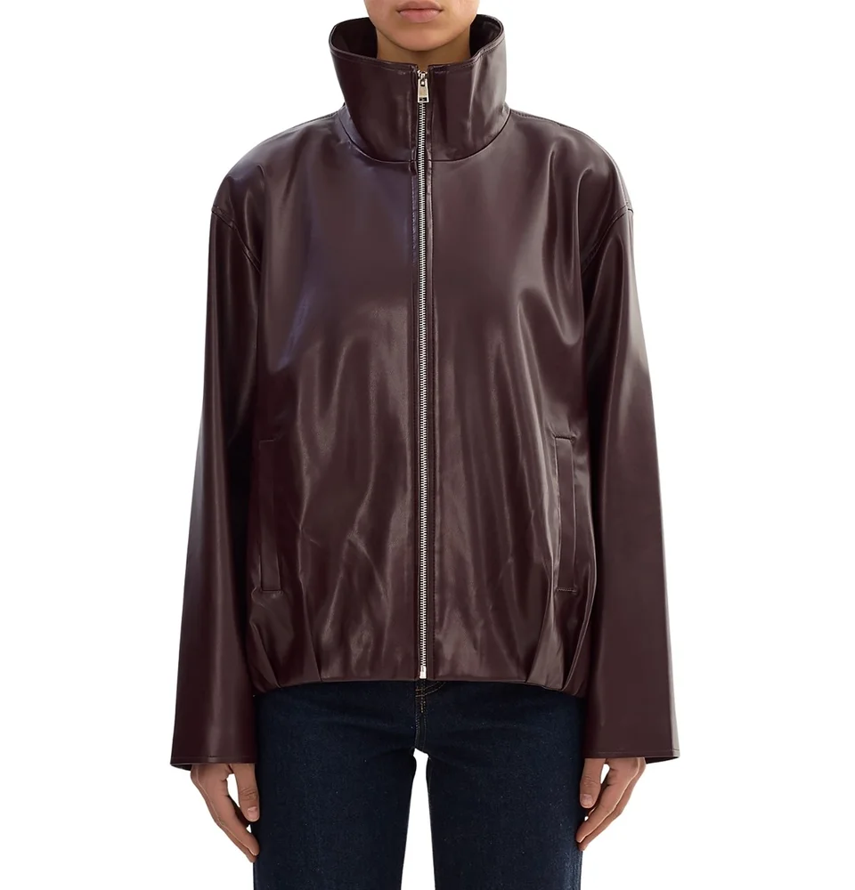 Denita Faux Leather Oversized Bomber Jacket