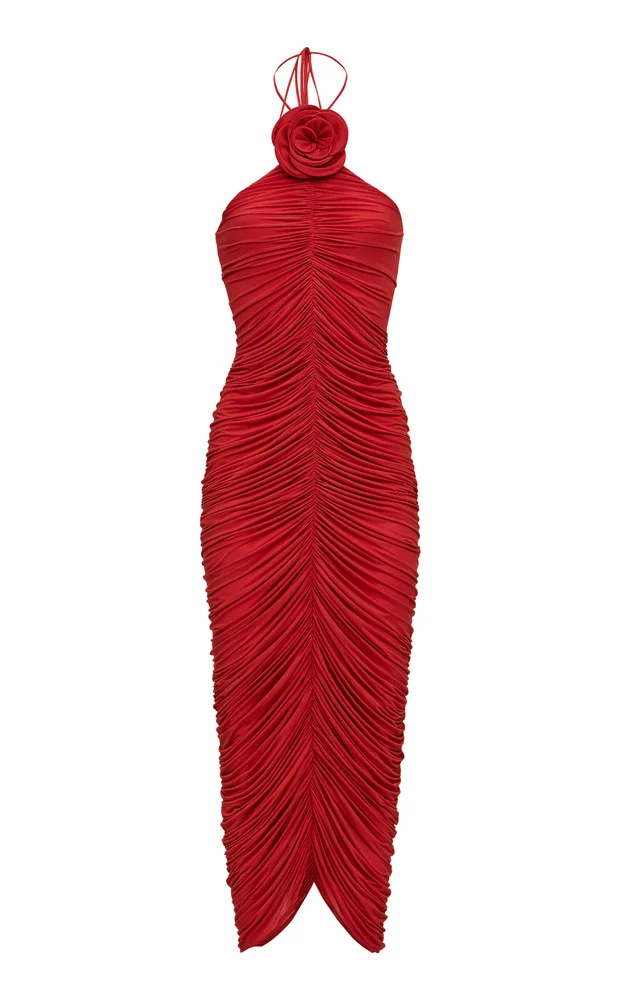 Ruched Halter Midi Dress