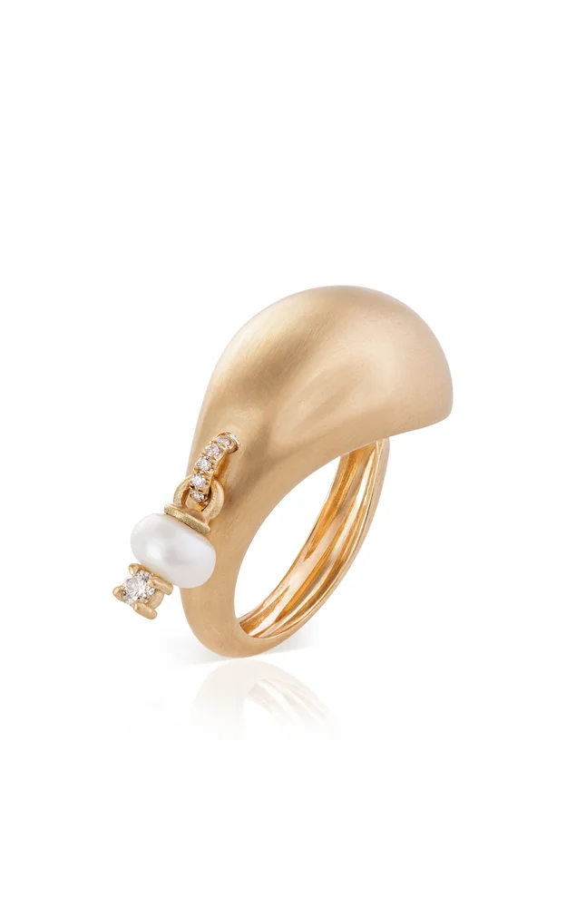 Floating Joy 18K Yellow Gold Diamond and Pearl Ring