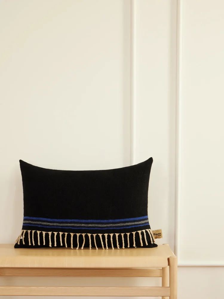 Abisso fringed striped cashmere, silk and wool-blend cushion