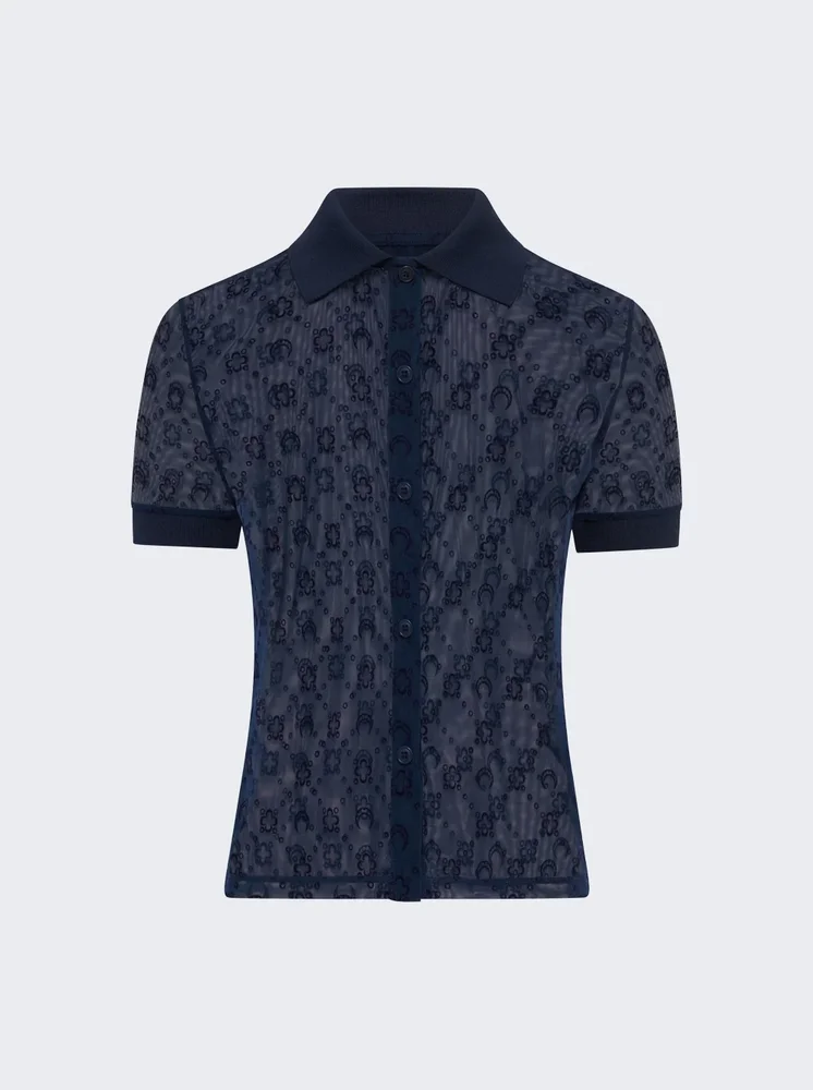 Moonogram Mesh Flock Polo Shirt NAVY