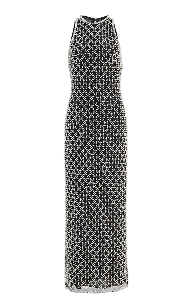 Halter Pearl Embroidered Cocktail Dress