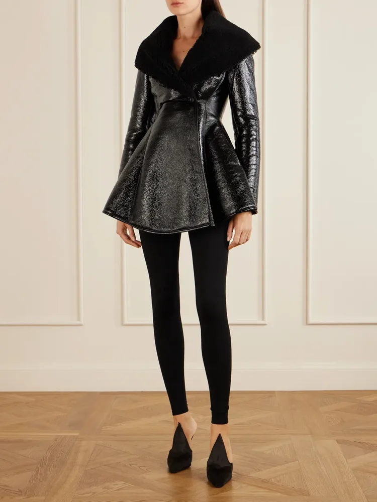 Shearling-trimmed leather coat