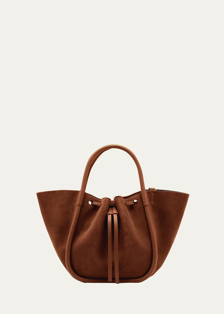 Small Ruched Suede and Leather Tote Bag