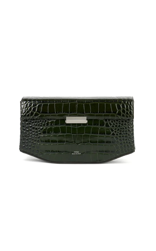 Clip Croc-Embossed Leather Shoulder Bag