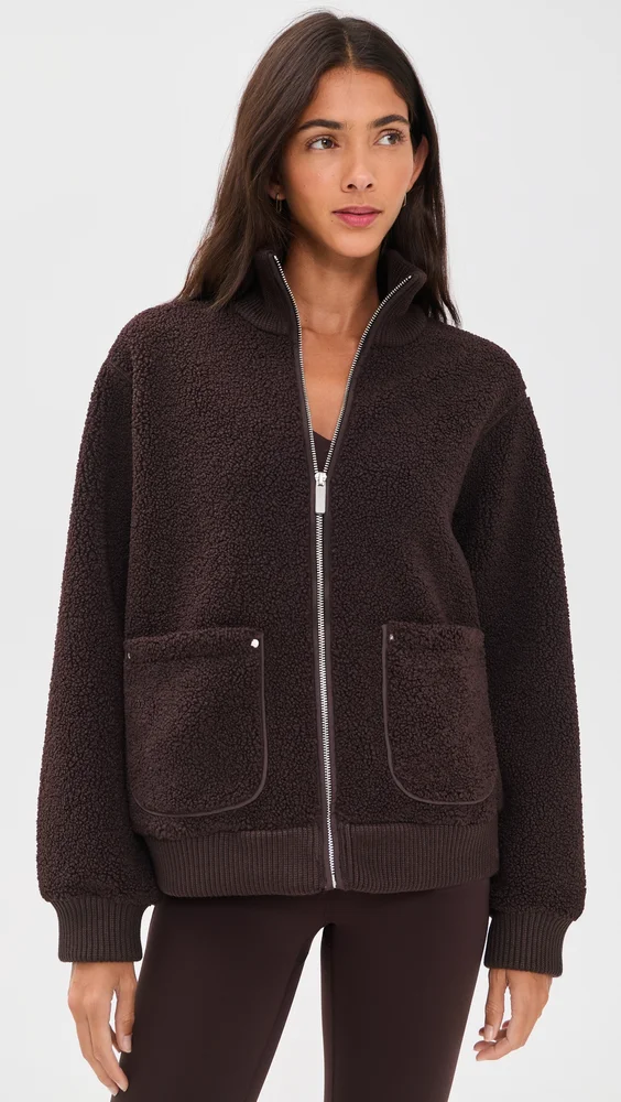 Plush Fleece Ribbed Zip Up Sweatshirt