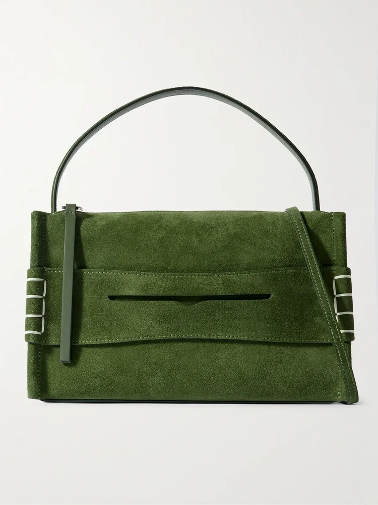 Loafer embroidered suede shoulder bag