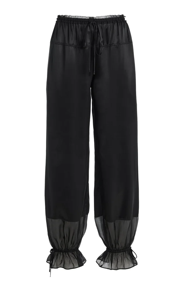 Camile Chiffon-Trimmed Satin Pants