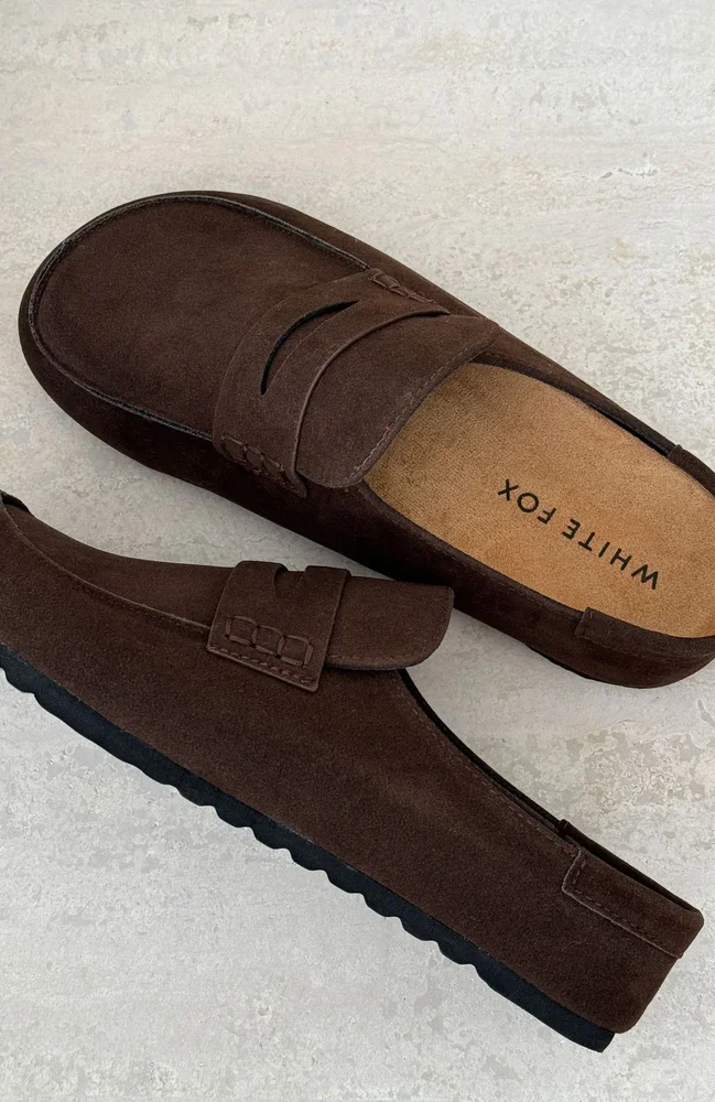 Cayson Loafer Slides Chocolate Faux Suede