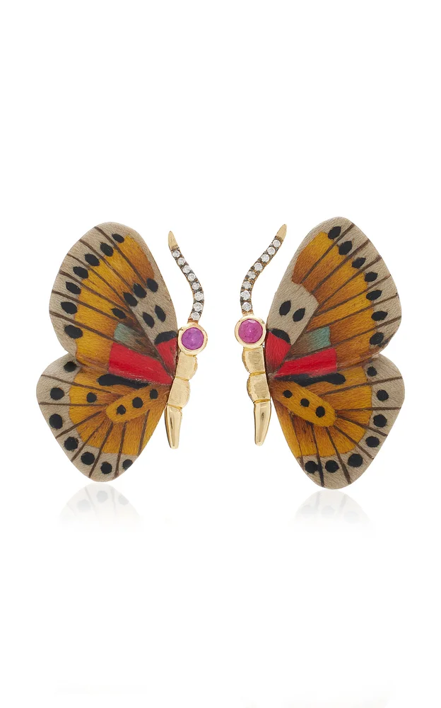 Marquetry Butterfly Diamond, Sapphire Earrings