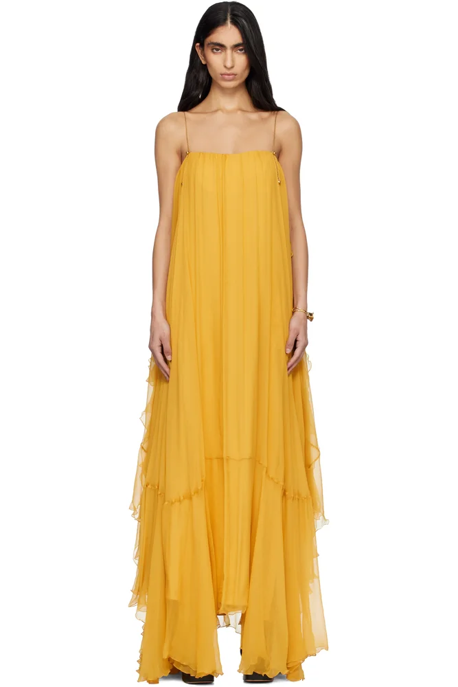 Yellow Sleeveless Silk Mousseline Maxi Dress
