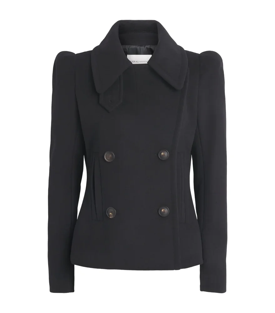 Wool-Blend Double-Breasted Fitted Blazer