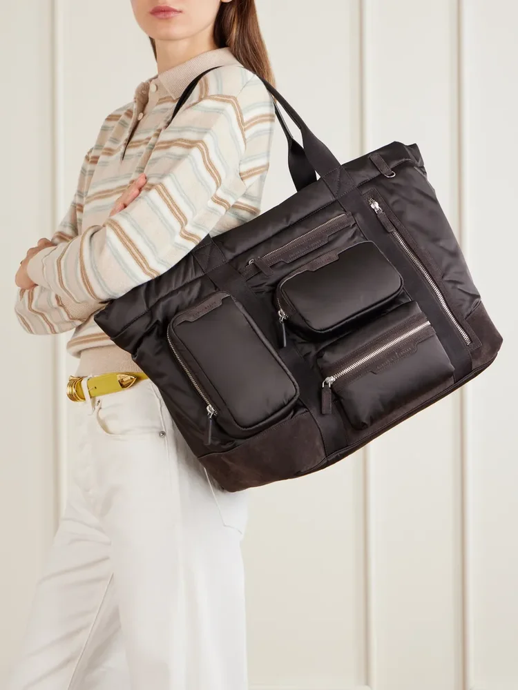 Travel leather-trimmed shell weekend bag