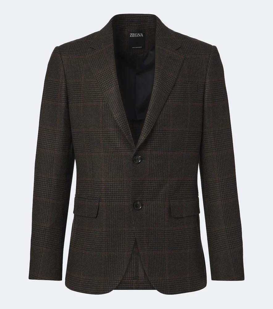 Prince of Wales check cashmere blazer