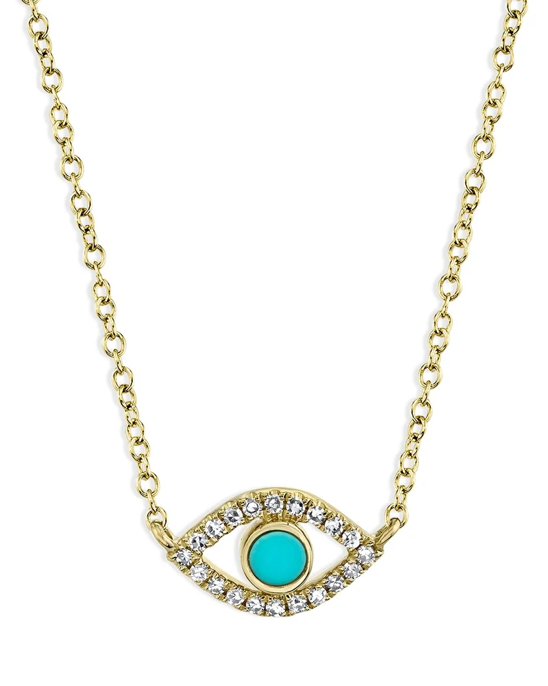 14K Yellow Gold Turquoise & Diamond Eye Pendant Necklace, 18"