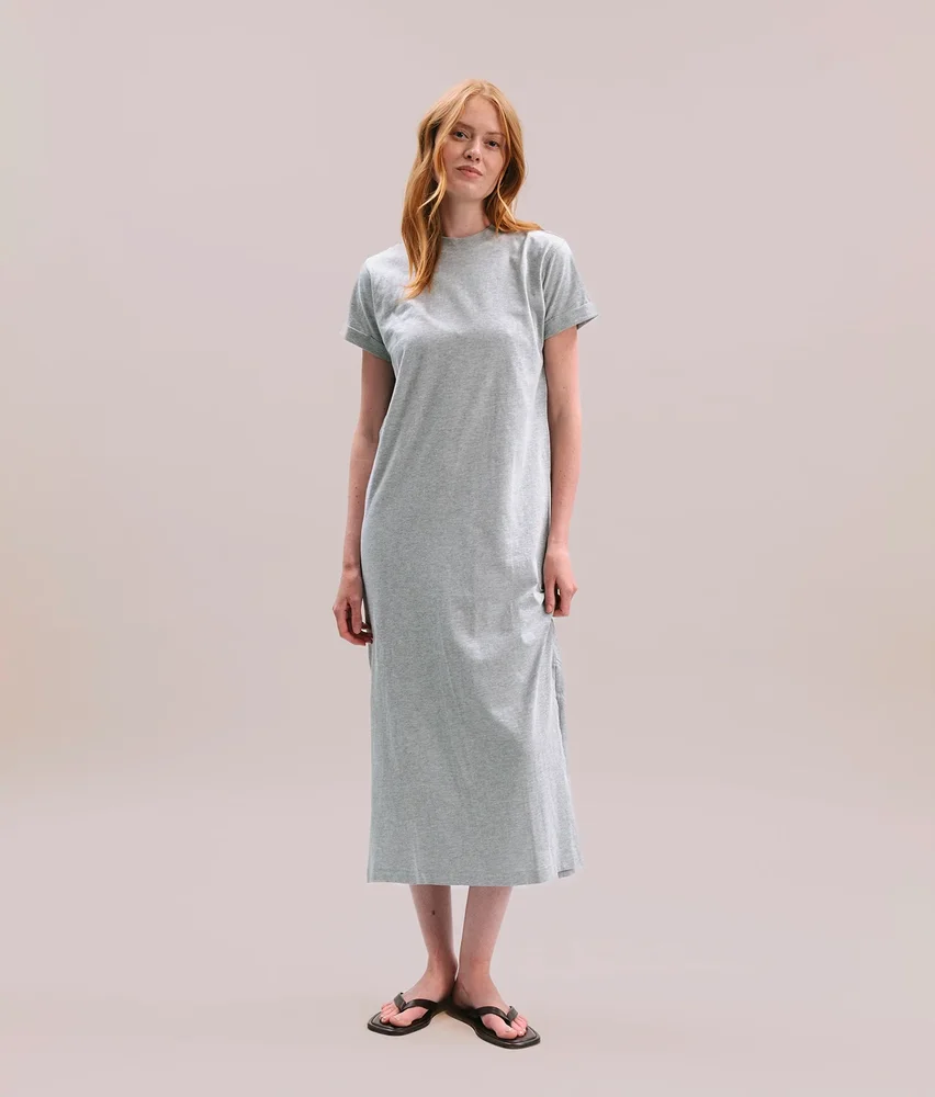 Womens Relaxed Tee Maxi Dress - Pigment Dye Jersey - Heather Grey