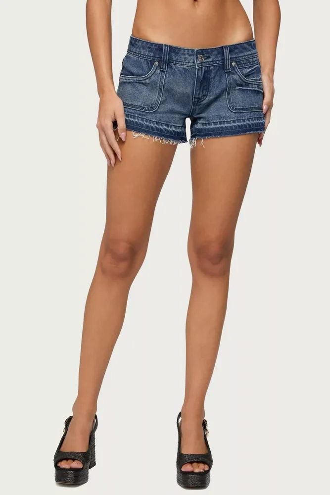 True Low Rise Denim Micro Shorts