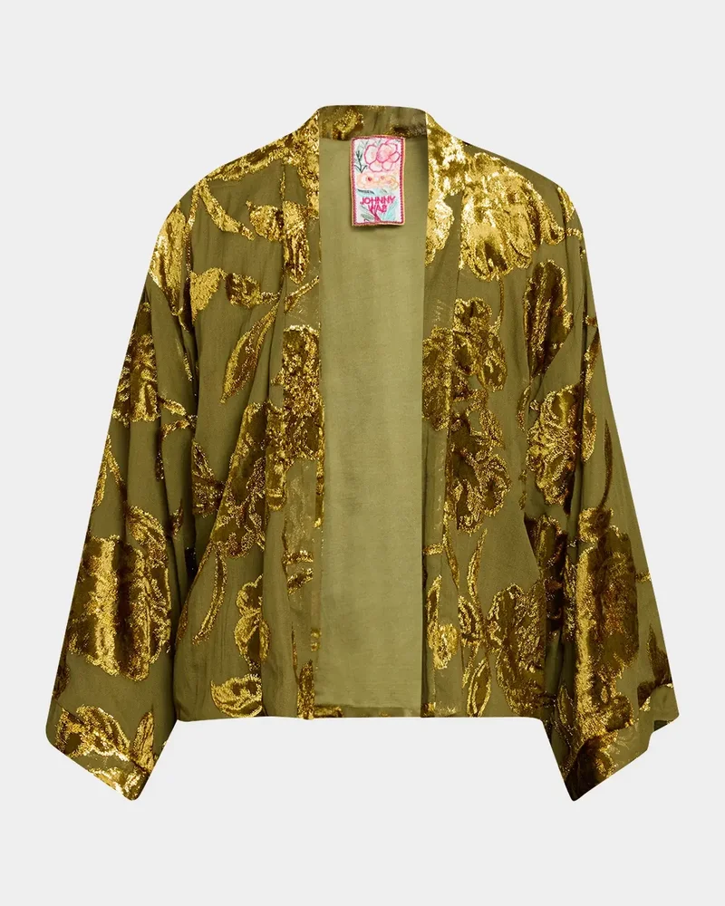 Shakri Short Floral Burnout Silk Kimono
