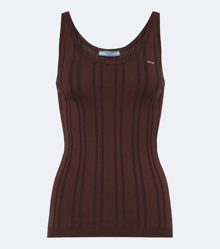 Knitted cotton-blend tank top