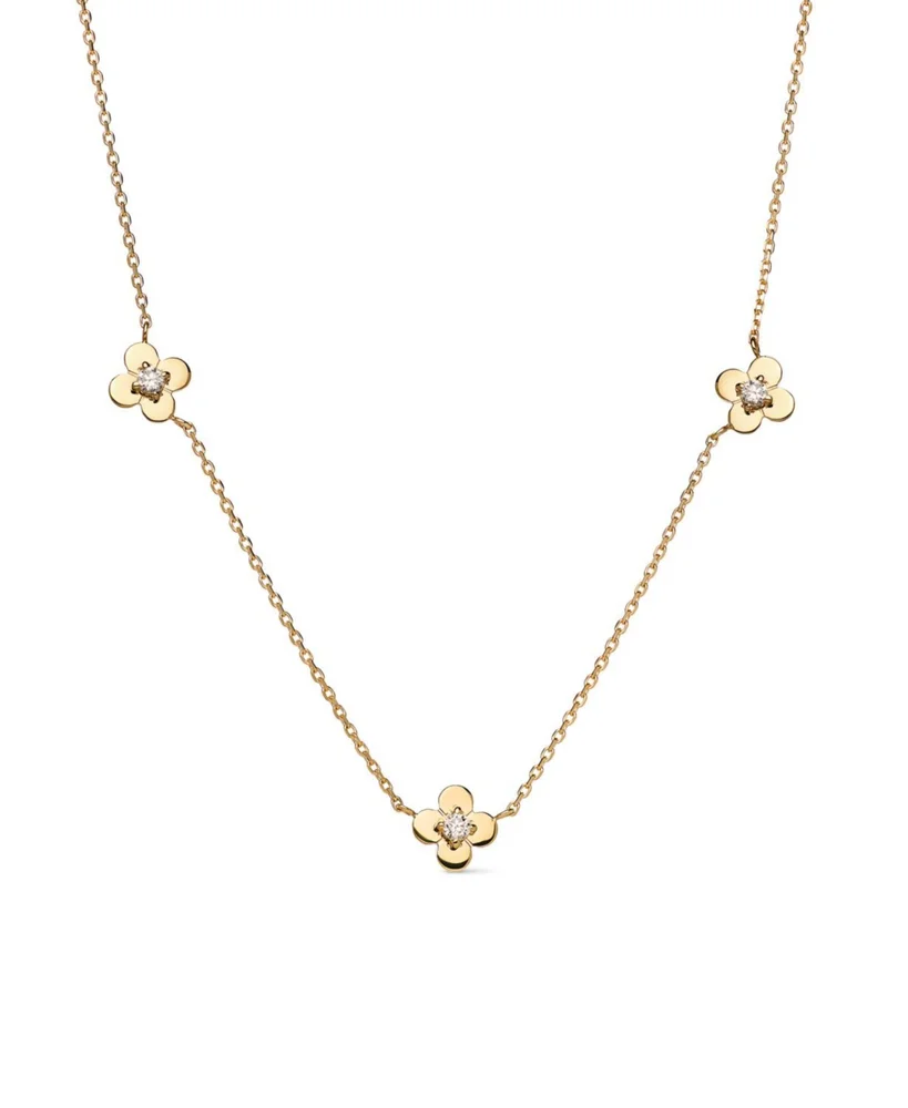 Solid Yellow Gold Mini Flower Station Necklace
