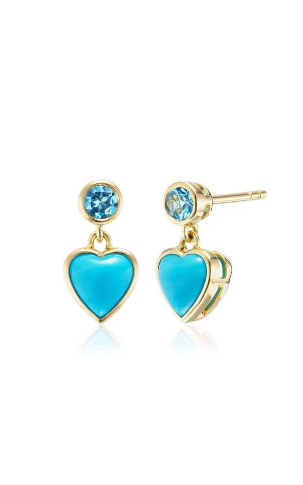 Blue Heart 18K Yellow Gold Multi-Stone Earrings