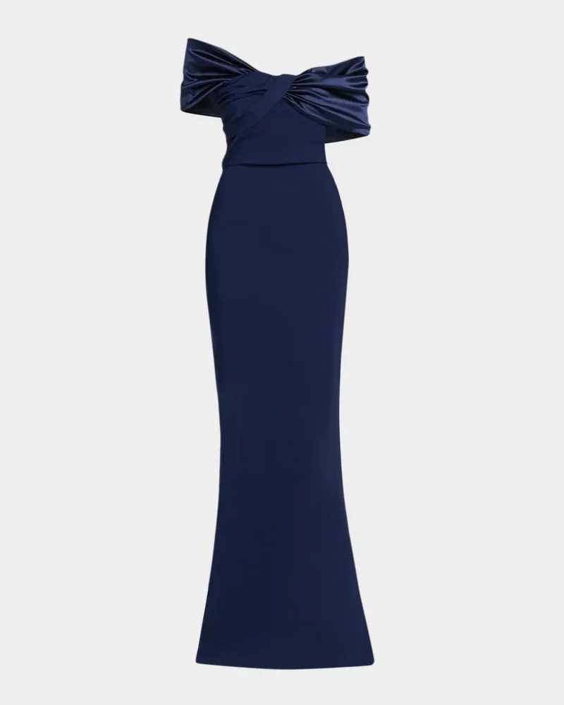 Vezia Twisted Off-The-Shoulder Column Gown