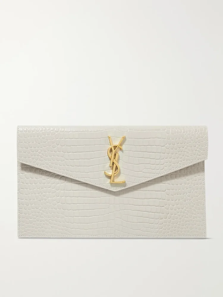Uptown croc-effect leather pouch