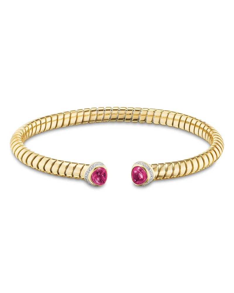 18K Yellow Gold Trisolina Ruby & Diamond Torque Bangle Bracelet
