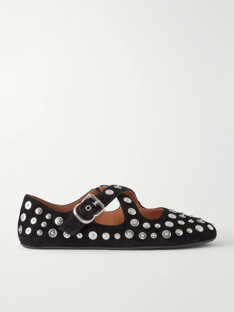 Criss Cross embellished suede ballet flats