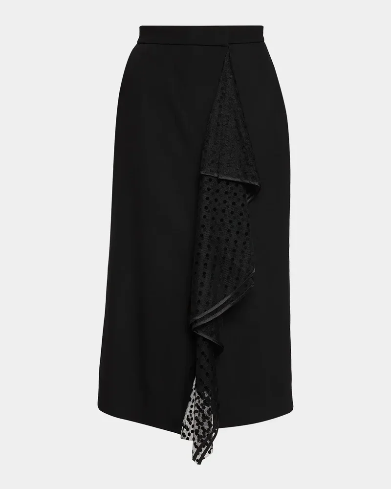 Swiss Dot Ruffle Wool Grain De Poudre Midi Wrap Skirt