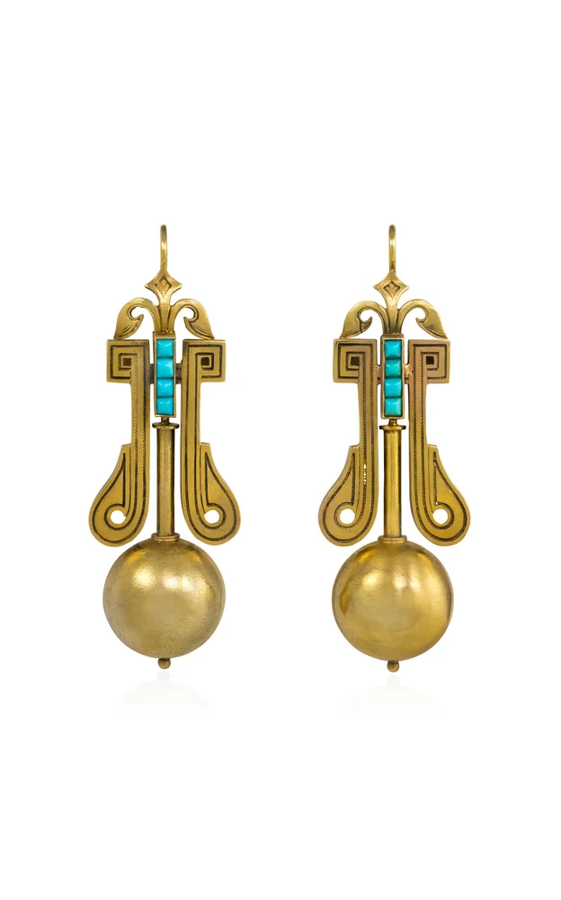 Antique Turquoise and Gold Bead Earrings