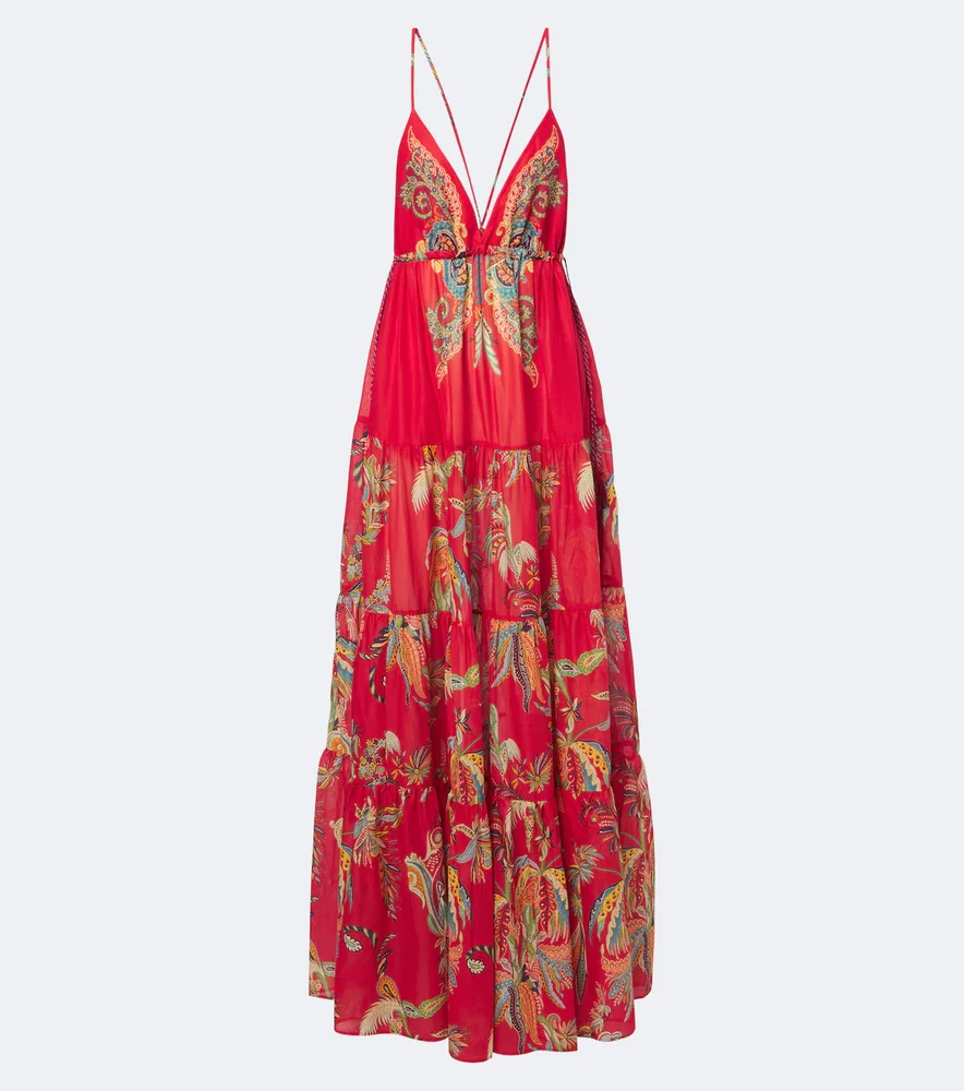 Printed tiered cotton maxi dress