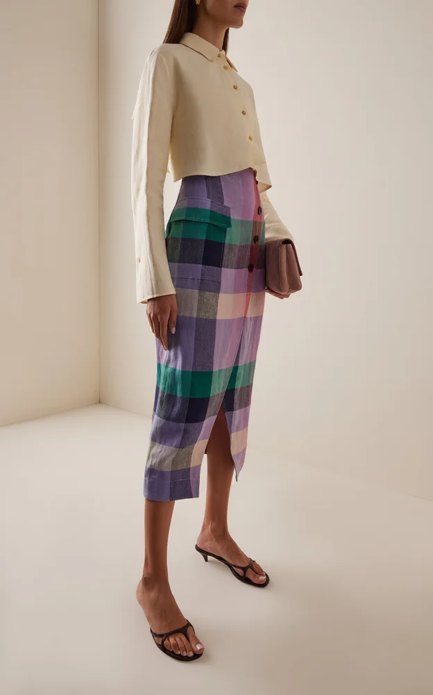 Plaid Linen Asymmetrical Skirt