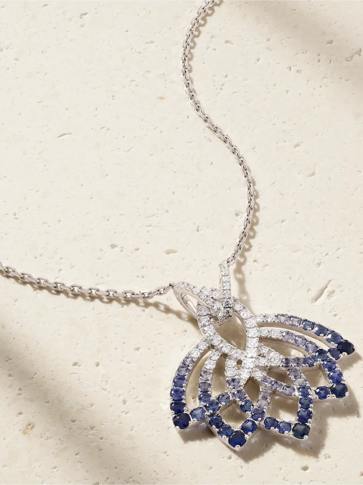 Lotus Flower 18-karat white gold, sapphire and diamond necklace