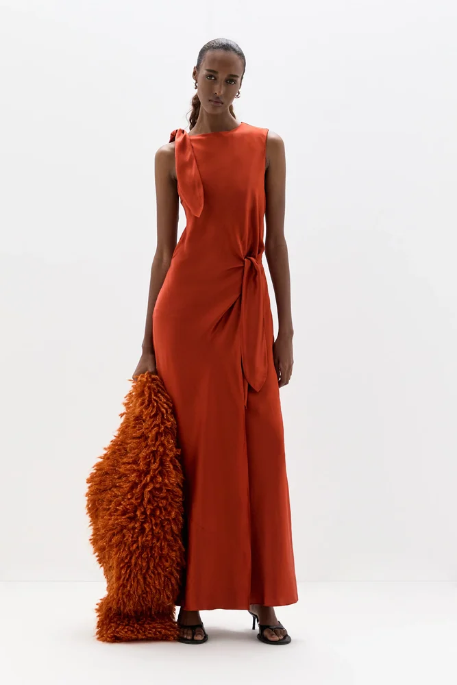 Gabriete Tie Shoulder Dress / Burnt Orange