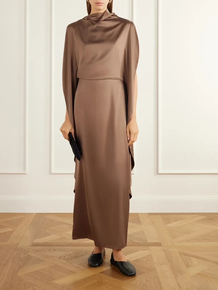 Ikra cape-effect draped silk-habotai maxi dress