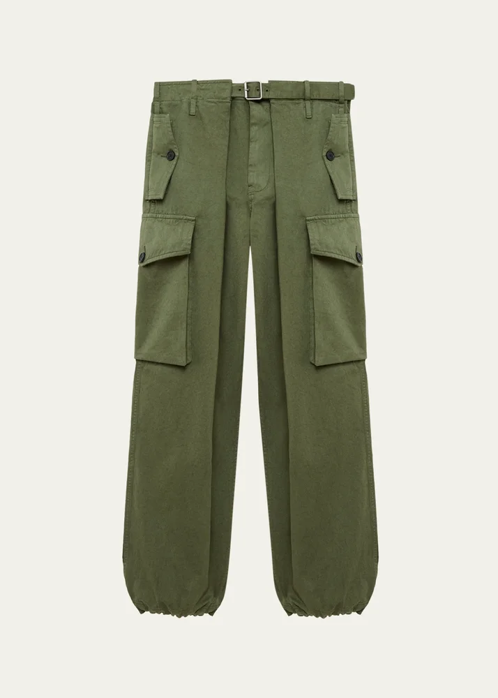 Pleated Straight-Leg Cargo Trousers