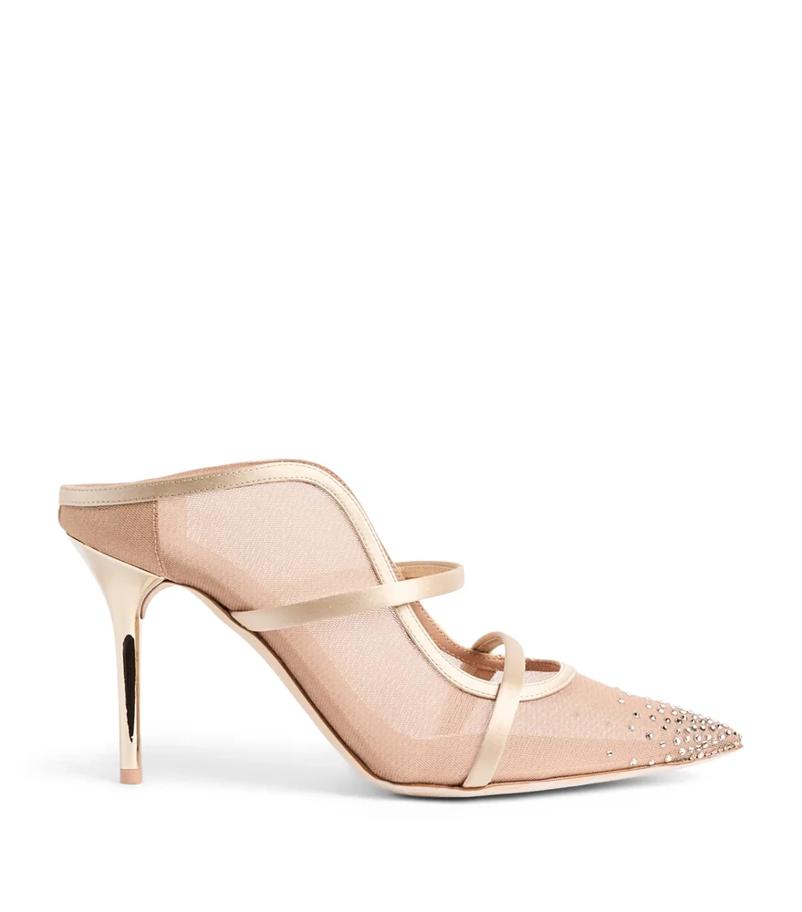 Embellished Mesh Maureen Arc Heeled Mules 85
