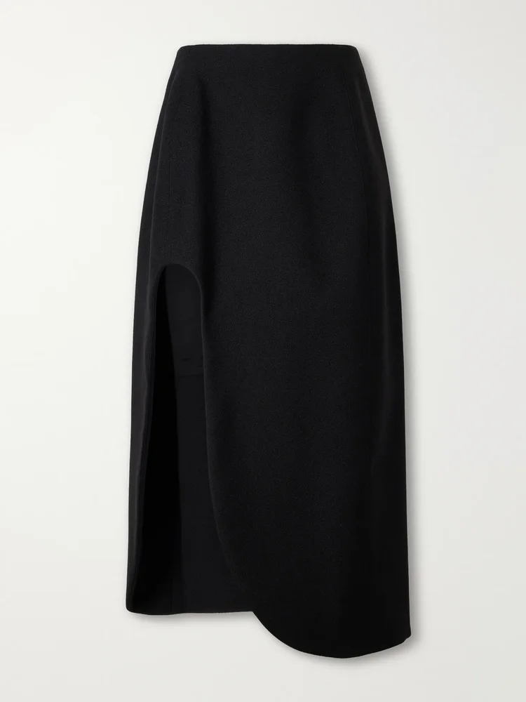 Wool cut-out midi skirt