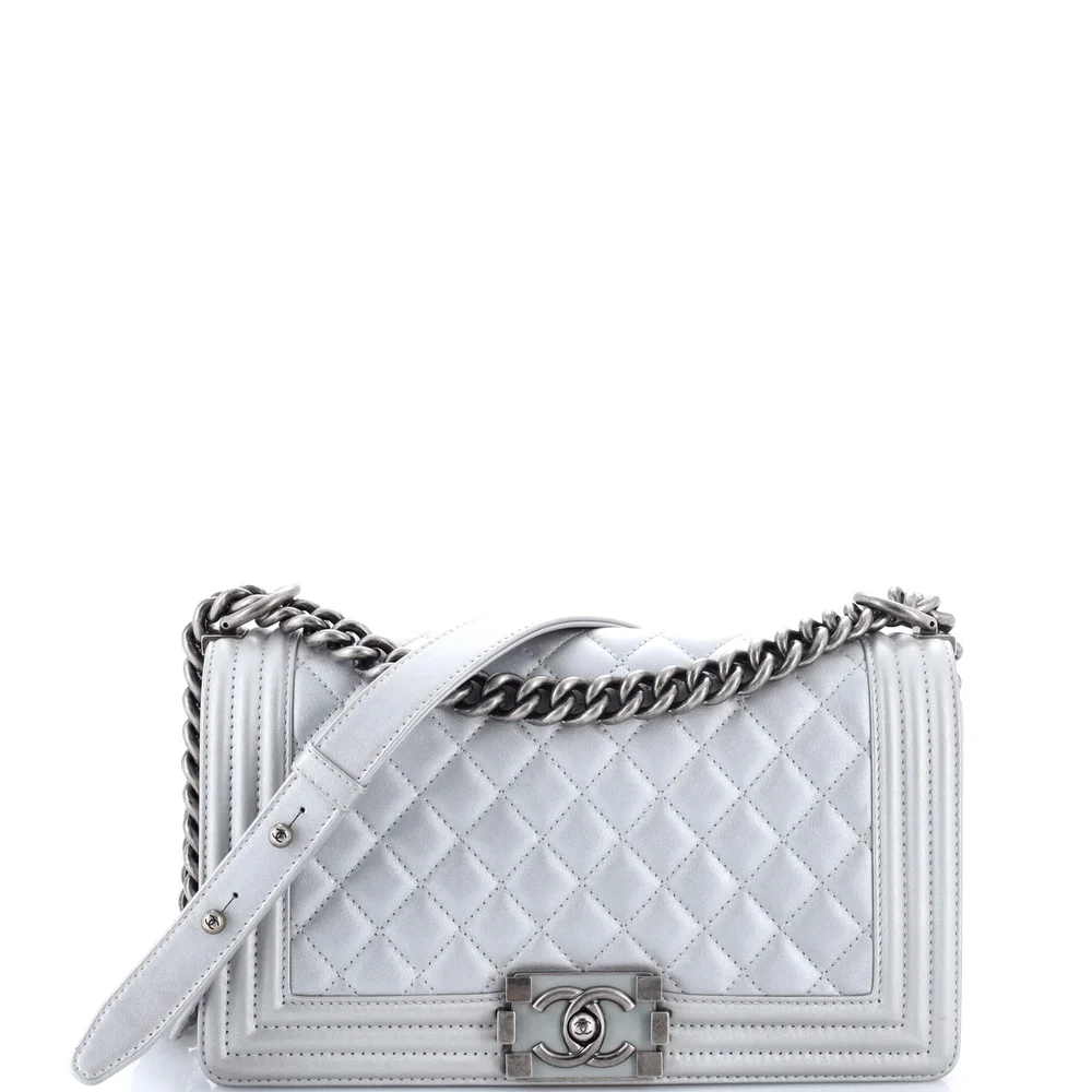 Pre-Owned Chanel Boy Flap Bag Quilted Metallic Calfskin Old Medium