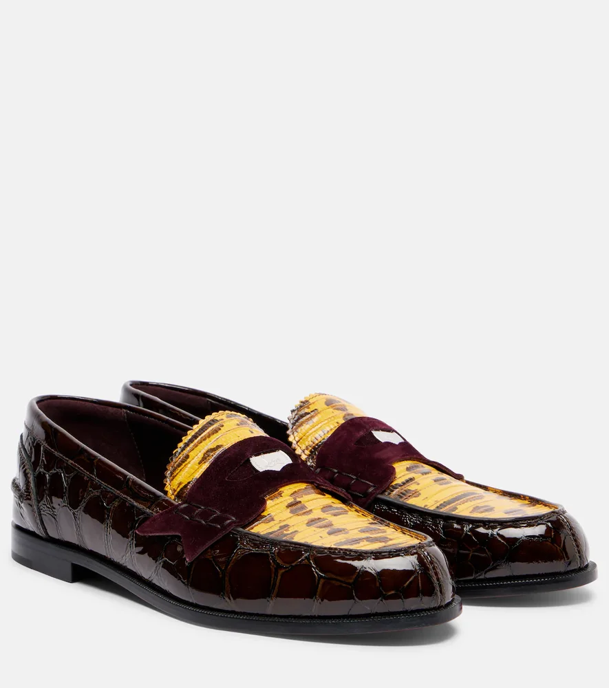 Penny croc-effect leather penny loafers
