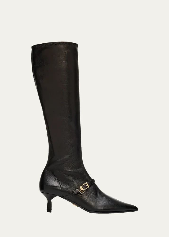 55mm Leather Knee-High Buckle Boots