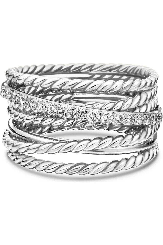 Crossover Wide Diamond Stacked Ring