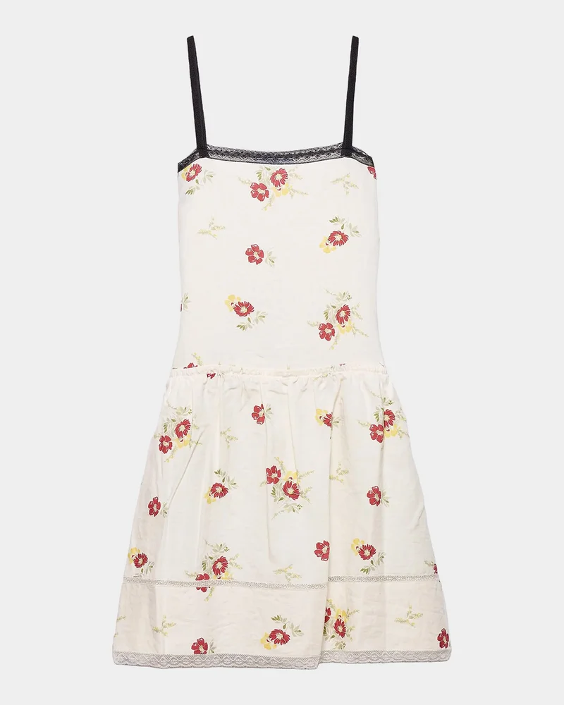 Embroidered Linen Mini Dress with Floral Motif