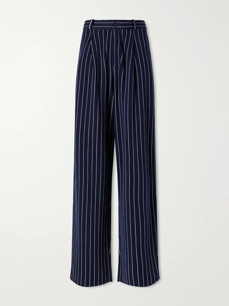Carpenter pinstriped cotton and silk-blend knit straight-leg pants