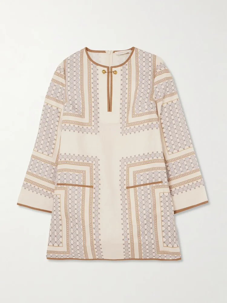 Printed linen mini dress