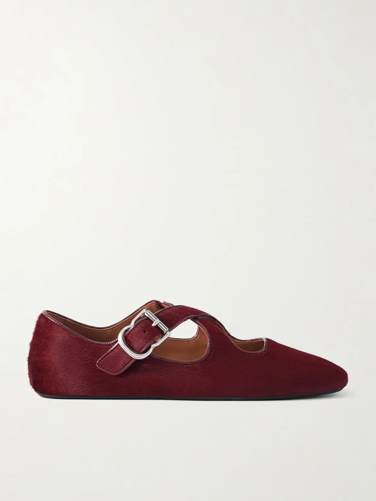 Criss Cross leather-trimmed calf hair ballet flats
